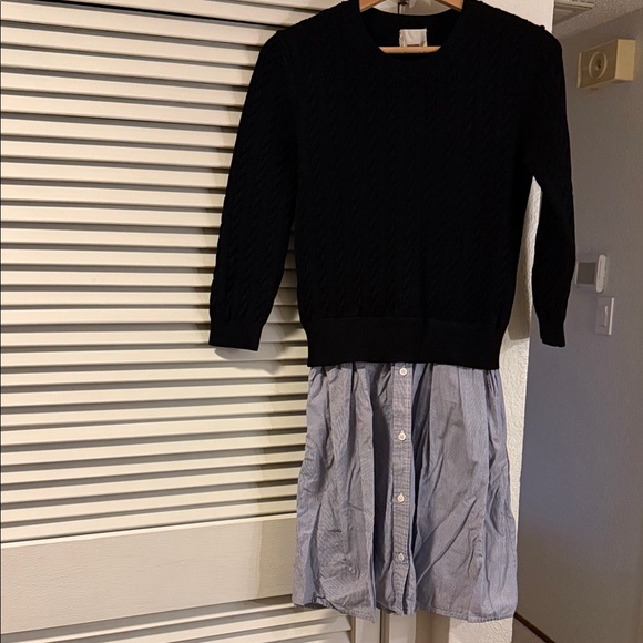 2 in 1 dress/ Black Cable Knit 3/4 sleeves Sweater with striped cotton skirts - Picture 1 of 6